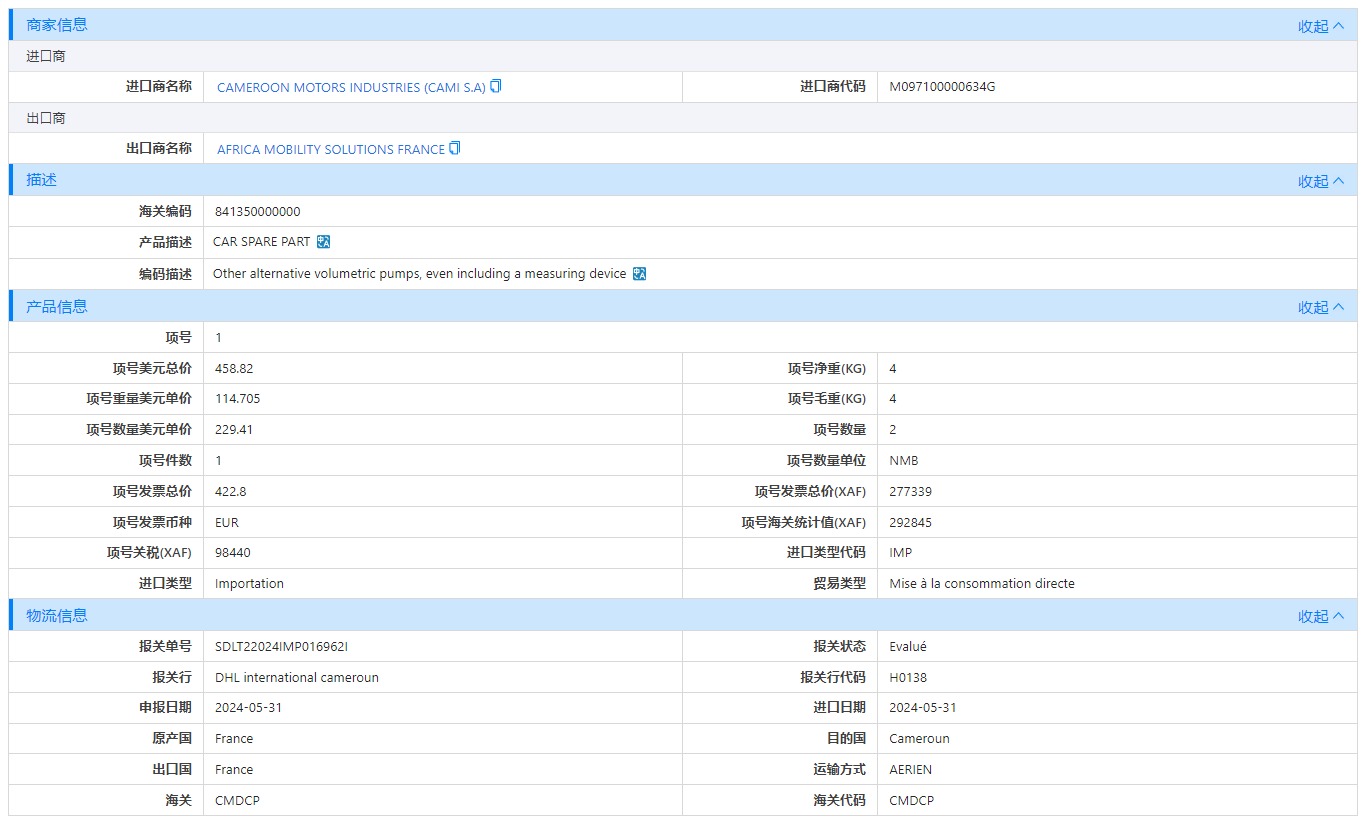 喀麦隆海关数据,海关数据,Abpay海关数据